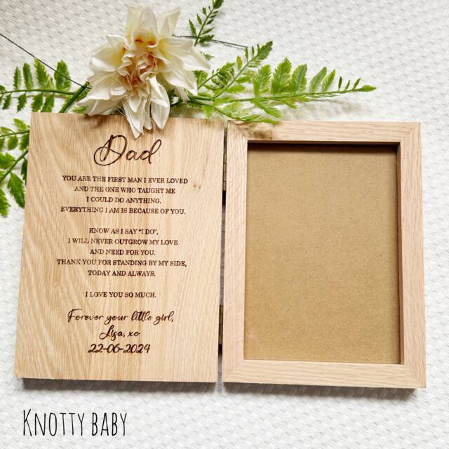 Customised Father Of The Bride Solid Oak Wooden Book Style Photo Frame, Wedding Gift, Bride Frame, Day - image 1