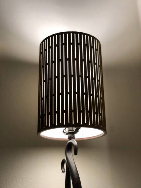 Wood & Canvas Lampshade in Teak - Laser-Cut Slim Rectangle Design Available Bamboo, Mahogany, Walnut, Wenge & More - image 1