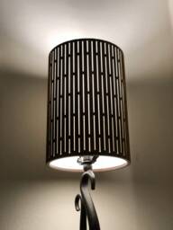 Wood & Canvas Lampshade in Teak - Laser-Cut Slim Rectangle Design Available Bamboo, Mahogany, Walnut, Wenge & More - thumbnail 1
