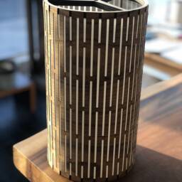 Wood & Canvas Lampshade in Teak - Laser-Cut Slim Rectangle Design Available Bamboo, Mahogany, Walnut, Wenge & More - thumbnail 2