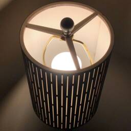 Wood & Canvas Lampshade in Teak - Laser-Cut Slim Rectangle Design Available Bamboo, Mahogany, Walnut, Wenge & More - thumbnail 3