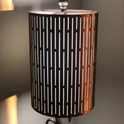 Wood & Canvas Lampshade in Teak - Laser-Cut Slim Rectangle Design Available Bamboo, Mahogany, Walnut, Wenge & More - thumbnail 4