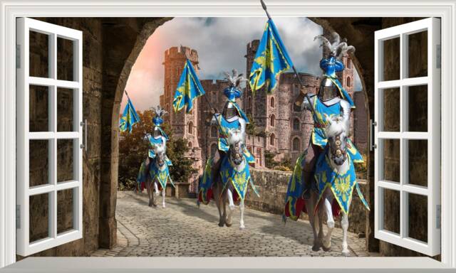 Medieval Knights Castle Magic Window Wall Art Self Adhesive Sticker Decal Print Graphic Design Poster Large 1.5M Or 1M