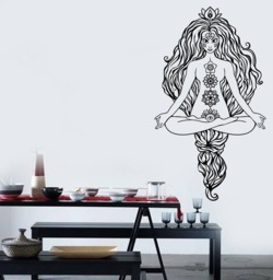 Wall Vinyl Decal Beautiful Girl in Pose Yoga Lotus Gorgeous Hair Mural Art For Decor - #2462Dn - thumbnail 1