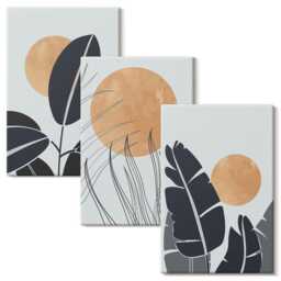3 Piece Canvas Set - Plant Patterns With Large Suns, Minimalist Style, Orange Wall Art, Plants & Flowers Decor - thumbnail 2