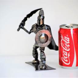 Mini Spartan Warrior Sculpture, Handmade Scrap Metal Figurine, 11Th Anniversary Steel Gift - thumbnail 2