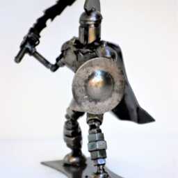 Mini Spartan Warrior Sculpture, Handmade Scrap Metal Figurine, 11Th Anniversary Steel Gift - thumbnail 3