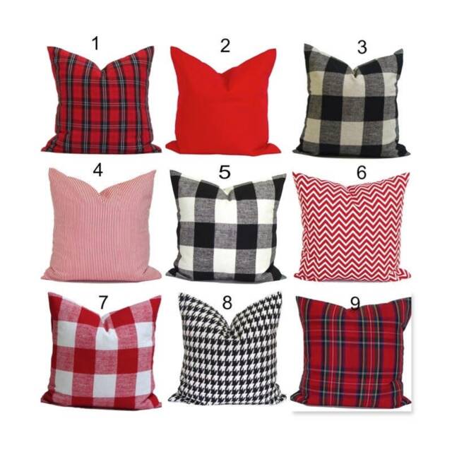 Christmas Pillow Covers, Farmhouse Cover, Tartan Plaid Pillows, Solid Red Check All Sizes - image 1