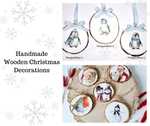 Wooden Christmas Slices - Penguin Decorations Tree Robin Father - image 1