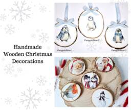 Wooden Christmas Slices - Penguin Decorations Tree Robin Father - thumbnail 1