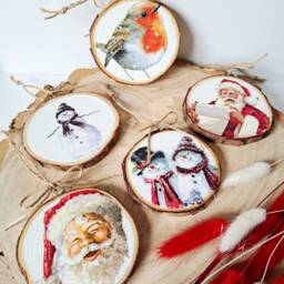 Wooden Christmas Slices - Penguin Decorations Tree Robin Father - thumbnail 2