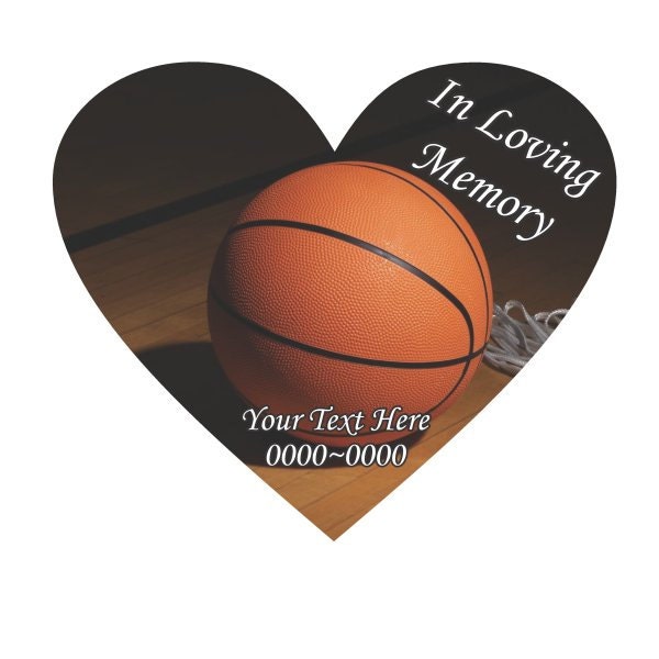 Basketball in Loving Memory Full Color Heart 012 Custom Vinyl Wall Decal Or Car Sticker - Ilmfullcolorheart012Et