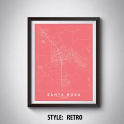 Santa Rosa Ca Map Art Print 1940S Style, Office Wall Decor - thumbnail 4