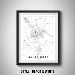 Santa Rosa Ca Map Art Print 1940S Style, Office Wall Decor - thumbnail 2