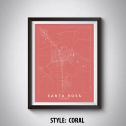 Santa Rosa Ca Map Art Print 1940S Style, Office Wall Decor - thumbnail 3
