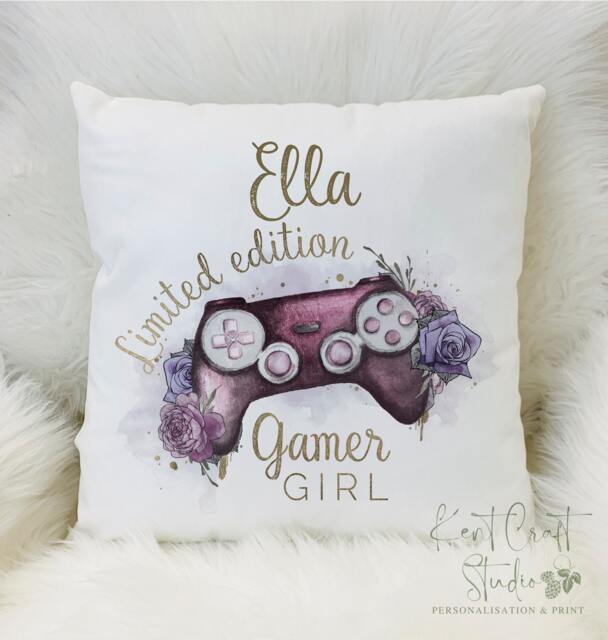Personalised Gamer Girl Cushion - Limited Edition Gaming Controller Bedroom Decor - image 1