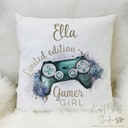 Personalised Gamer Girl Cushion - Limited Edition Gaming Controller Bedroom Decor - thumbnail 3
