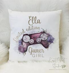 Personalised Gamer Girl Cushion - Limited Edition Gaming Controller Bedroom Decor - thumbnail 1