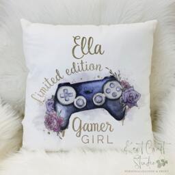 Personalised Gamer Girl Cushion - Limited Edition Gaming Controller Bedroom Decor - thumbnail 2