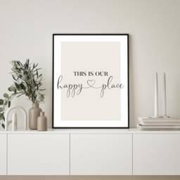 This Is Our Happy Place, Black & Beige Quote, Living Room Print, Family Wall Art, Home Decor Hallway, Typography Print Poster - thumbnail 2