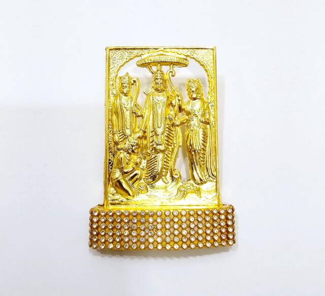 Lord Ram Darbar Rare Stone Decorated, Gold Plated Idol Statue - image 1