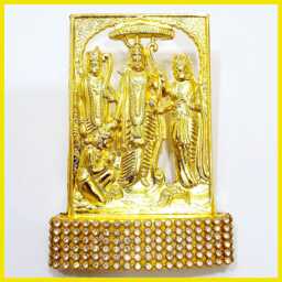 Lord Ram Darbar Rare Stone Decorated, Gold Plated Idol Statue - thumbnail 2