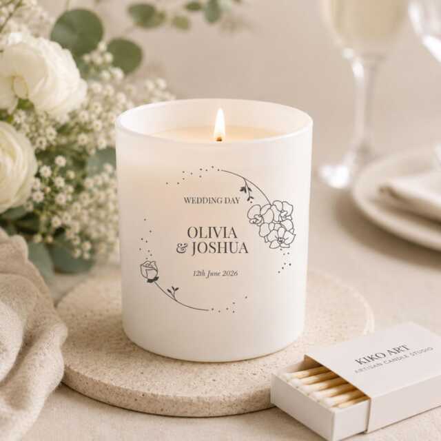 Personalised Wedding Candle - Engraved Soy Wax Favor - Custom Names & Date - image 1