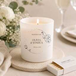 Personalised Wedding Candle - Engraved Soy Wax Favor - Custom Names & Date - thumbnail 1