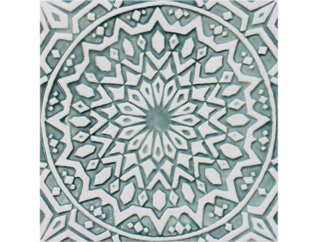 Handmade Moroccan Style Tile Geometric Wall Art, Garden Decor, Aqua & White - 30cm/11.8 - image 1