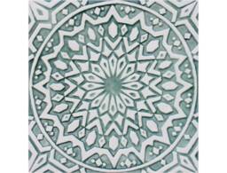 Handmade Moroccan Style Tile Geometric Wall Art, Garden Decor, Aqua & White - 30cm/11.8 - thumbnail 1