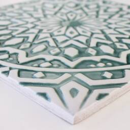 Handmade Moroccan Style Tile Geometric Wall Art, Garden Decor, Aqua & White - 30cm/11.8 - thumbnail 2