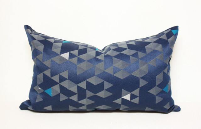 Navy Blue Geometric Lumbar Pillow Cover Hbf Equation Fabric - image 1