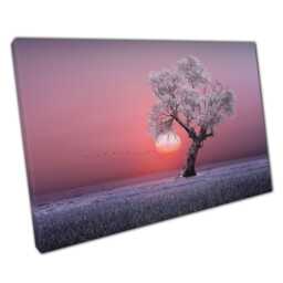Ethereal Sunset Canvas Pink & Purple Tree Silhouette Wall Art For Home Or Office Decor - thumbnail 1