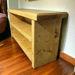 Handmade Solid Pine Shoe Storage Bench, Rustic Hallway Organizer - thumbnail 3
