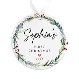 Baby First Christmas Bauble - Ceramic Winter Wreath Ornament Baby's 1st Xmas Personalised Decoration Shower Parents Gift - thumbnail 2