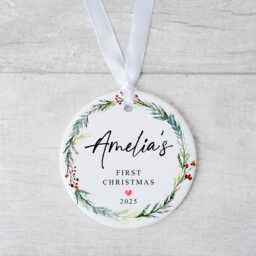 Baby First Christmas Bauble - Ceramic Winter Wreath Ornament Baby's 1st Xmas Personalised Decoration Shower Parents Gift - thumbnail 3