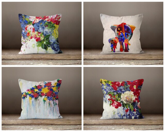 Elephant Cushion Cover-Red Flower Pillow Case-Housewarming Case-Home Decor Cover-Gift For Her Cushion-Handmade Material - image 1