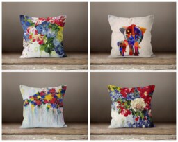 Elephant Cushion Cover-Red Flower Pillow Case-Housewarming Case-Home Decor Cover-Gift For Her Cushion-Handmade Material - thumbnail 1