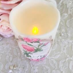 Shabby Pink Rose Flameless Candle Cottage Chic Led Decor - thumbnail 2