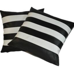 "2 Black & White Horizontal Stripe Faux Leather Cushion Covers 18"" 20" - thumbnail 4