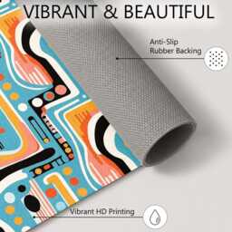 Aqua Orange Retro Curved Abstract Rug Non-Slip Soft Area Carpet Bedroom Living Room Hallway Mat Decor - Made in UK - thumbnail 4
