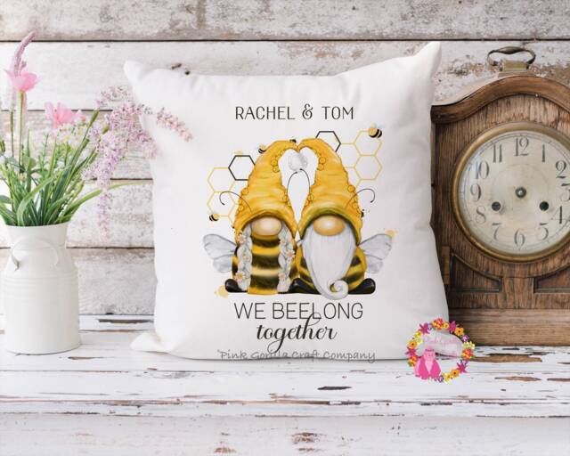 Valentine Gift, Bee Cushion, Personalised Anniversary Wedding Pillow, Gift For Wife, Gift Husband, Girlfriend - image 1