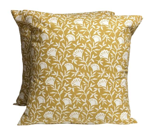 Ochre Floral Cushion Covers Modern Yellow Cream Pillows - 16 - image 1