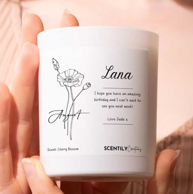 Happy Birthday August Flower Candle With Personalised Message For The Month Boy Celebration Gift Party - image 1