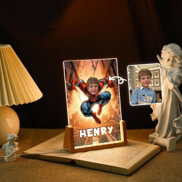 Spiderman With Photo Light Up, Spiderman Kid's Night Light, Led Superhero Frame Lamp, Birthday Gifts, Bedroom Nursery Plaque - image 1