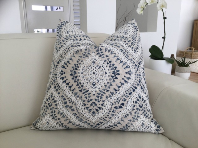 Denim Blue Damask Cushion Cover Boho Toss Pillow - image 1