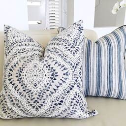 Denim Blue Damask Cushion Cover Boho Toss Pillow - thumbnail 3