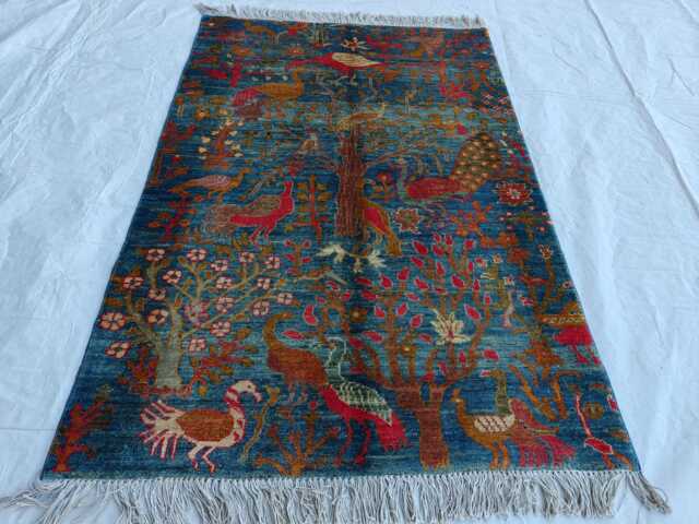 Handcrafted Wool Pictorial Rug Afghan Artistic Rug - 4.8x3.2 Ft - image 1