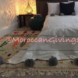 "Moroccan Pom Blanket - Throw With Blanket Bed Spread Bedding Cotton /79""Wx118" - thumbnail 2