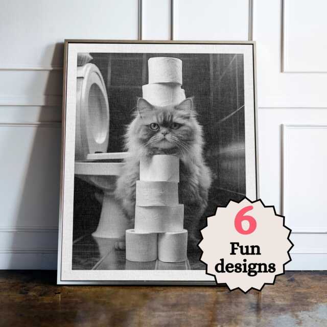 Funny Persian Cat Bathroom Print, Toilet Wall Art, Quirky Guest Decor, Poster, Lover Gift - image 1